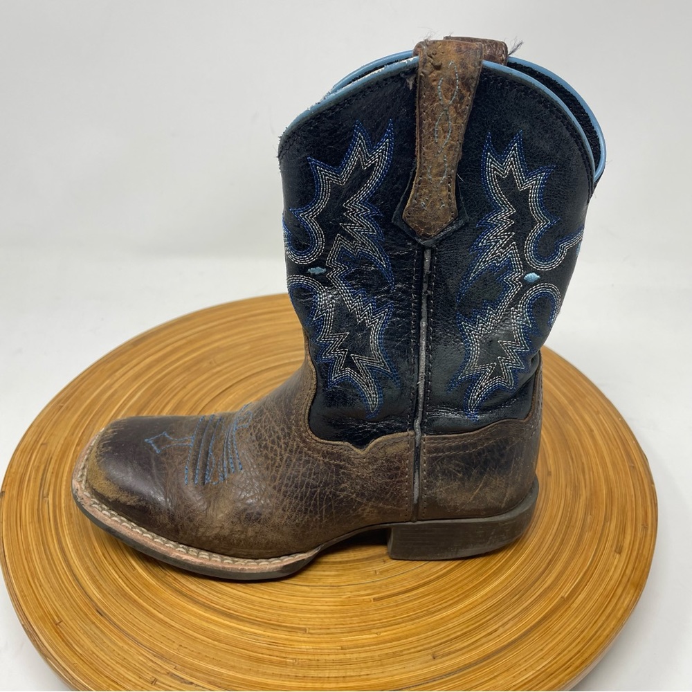 Ariat Youth Tombstone Earth Brown with Black Top Square Toe Western Boots 12.5